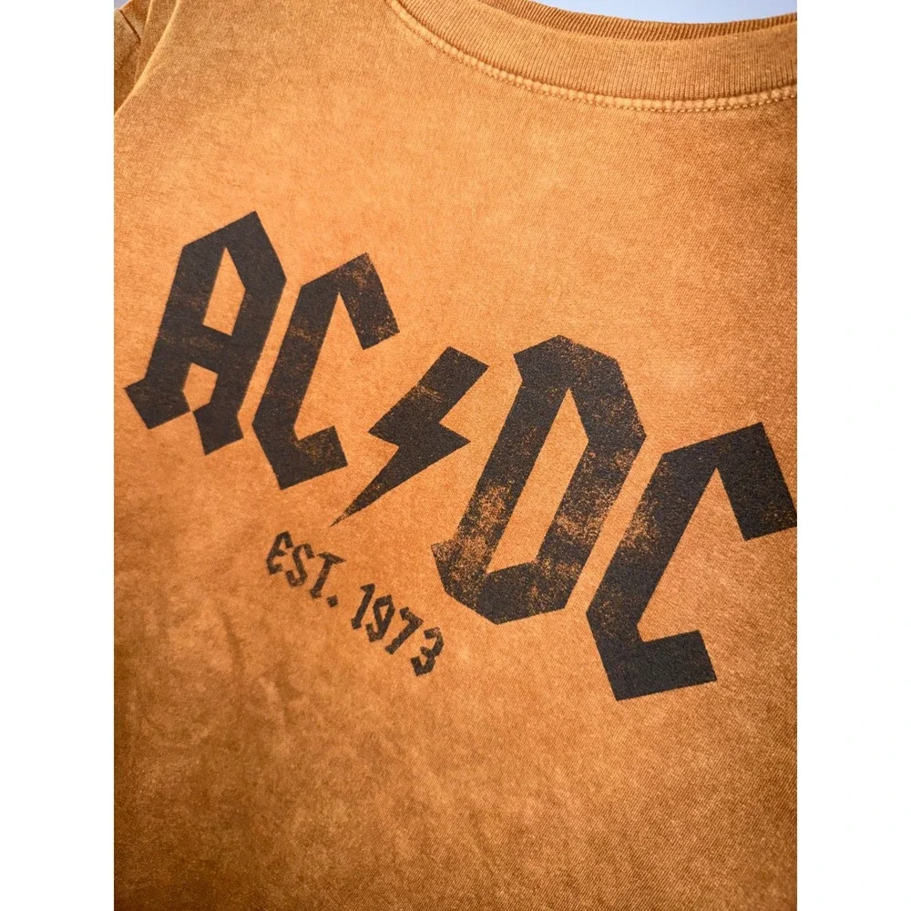 AC/DC‎ Graphic Sweatshirt Mens Medium Brown Acid Wash Est 1973 Band Pullover
